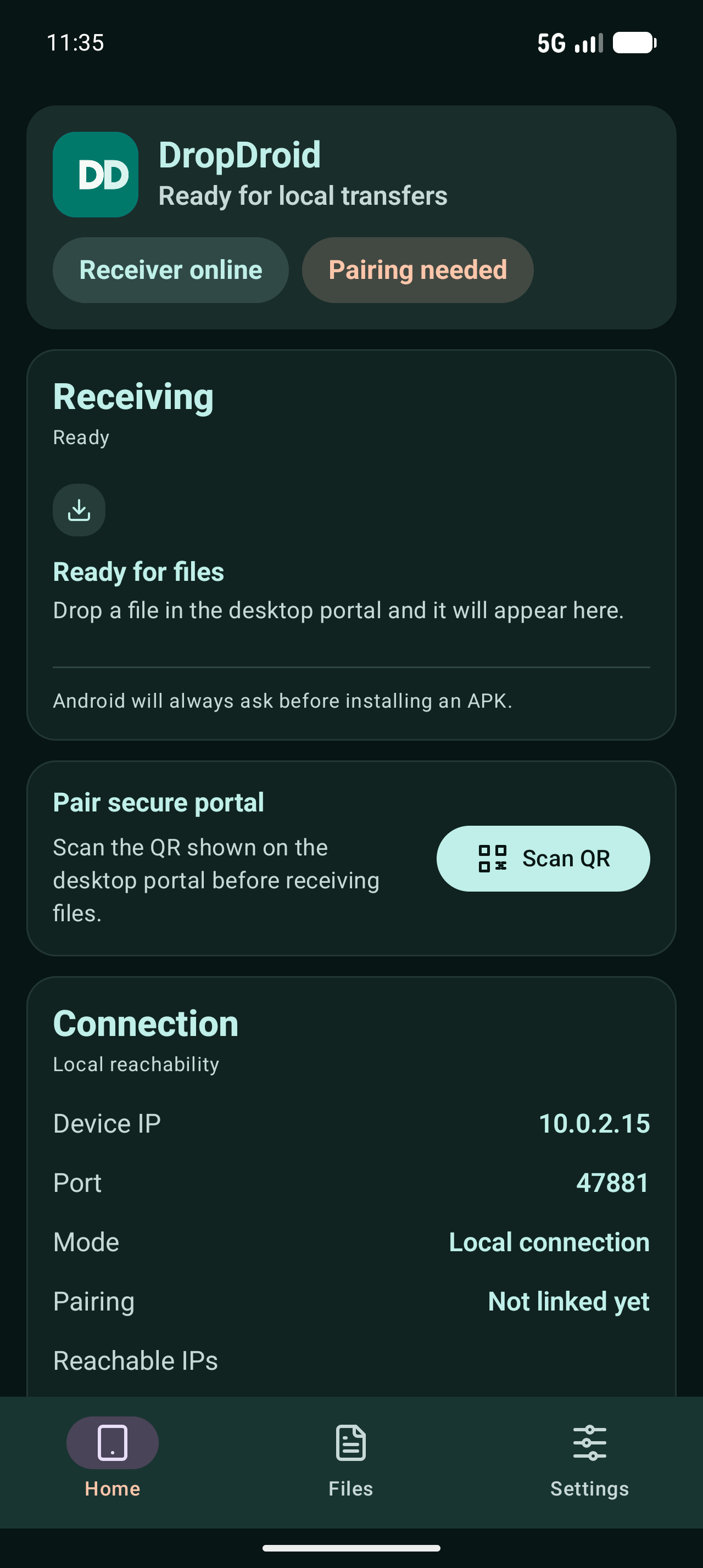 DropDroid Android receiver home screen