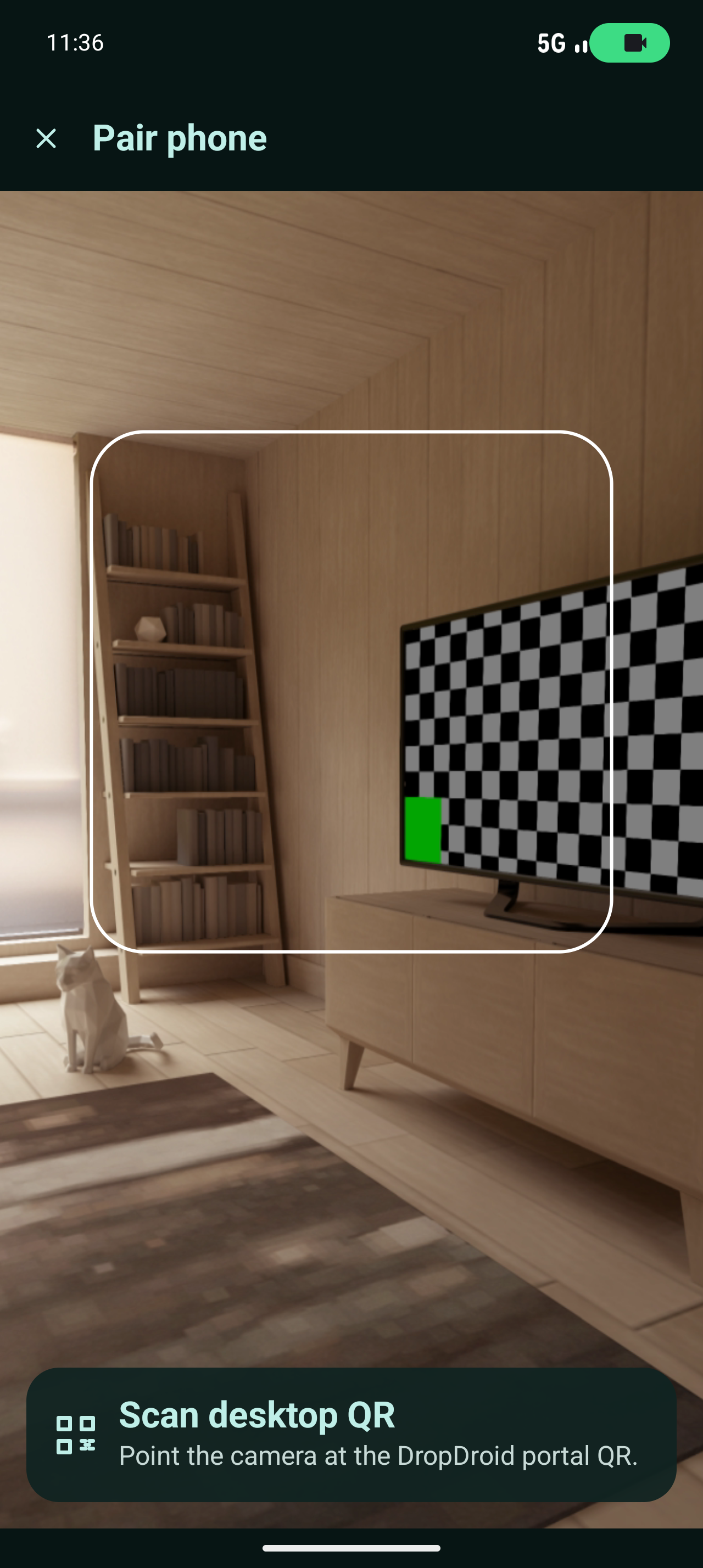 DropDroid QR pairing scanner screen