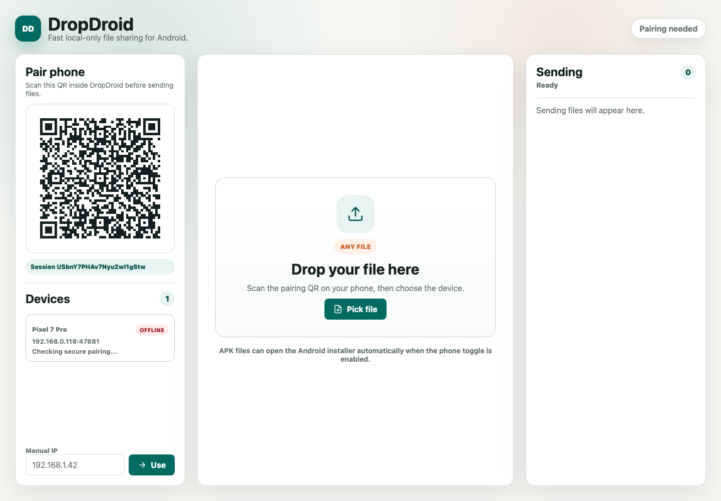DropDroid desktop sender preview